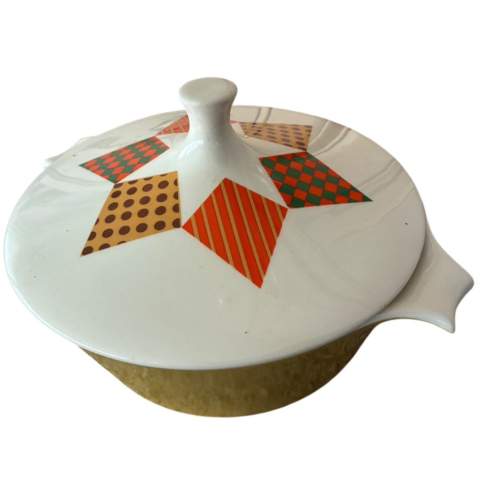 Casserole Patchwork Geometric Patterned Casserole Dish in Patchwork /vintage